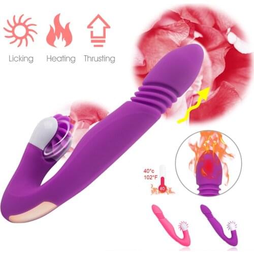 Erotic Toys for Adults Heating Thrusting Dildo Blowjob Licking Tongue Vibrator G Spot Clitoris Stimulator Sex Toys for Woman