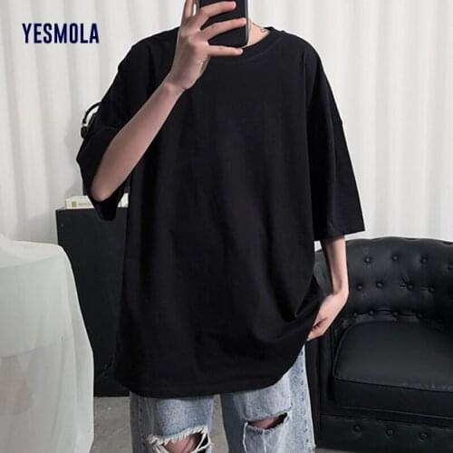 YESMOLA Men T-shirt Plain Casual Lifestyle T-shirt Cotton Male Streetwear Hip-hop Tops Bodybuilding and Fitness Oversized TShirt