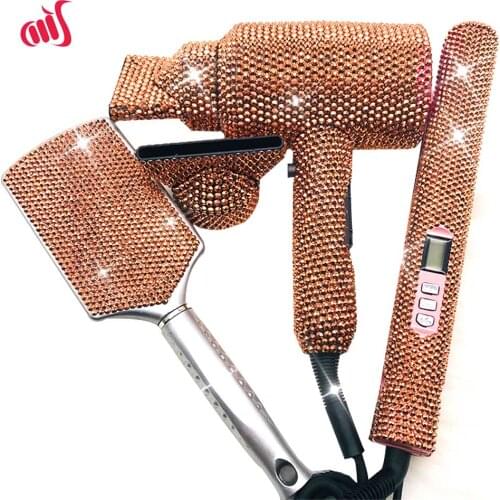 Crystal Hair Flat iron Bling Hair Dryer Rhinestone Wig Brush Crystal Hot tools Hair Boutique