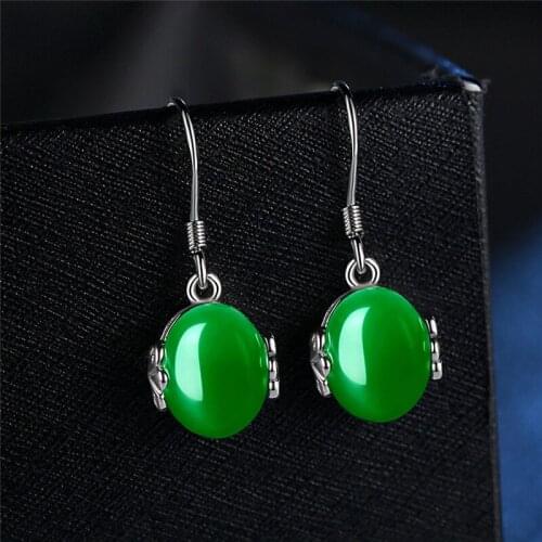 Chinese Natural Green Chalcedony Hand-carved Drop Earrings Fashion Boutique Jewelry Men and Women Earrings Popular Gifts