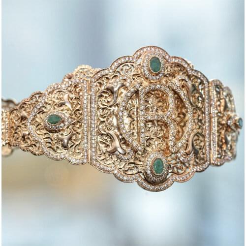 Moroccan R Brand Caftan Belts Luxury Rhinestone Wedding Belts Arabic Trendy Golden Women Waist Band for Bridal