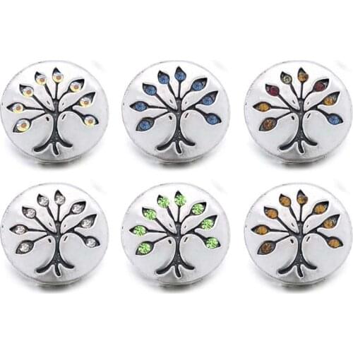 Tree w402 3D 18mm 20mm rhinestone metal snap button for Bracelet Necklace Interchangeable Jewelry Women accessorie findings