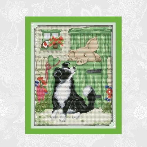 A dog and a pig Counted Cross-stitch 11CT 14CT Printed On Canvas Cross Stitch Kits Handwork Beginner Embroidery Needlework