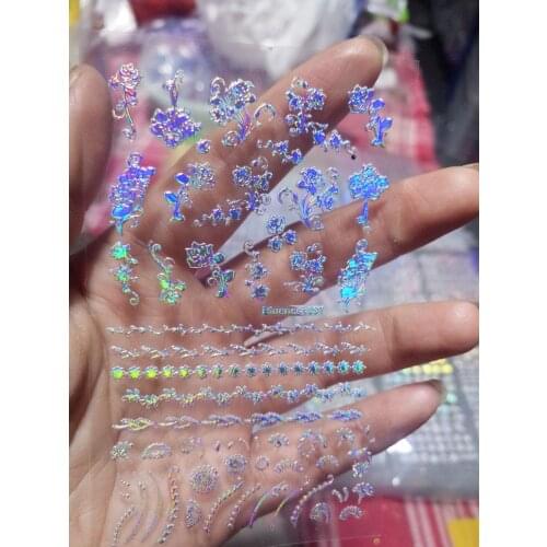 12 sheets Nail Art Decals Stickers Holographic 3D holo Stickers, Holographic Volume Slider, Water Decals , Molding for Nail Art