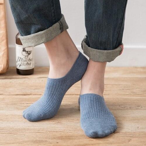 Socks Mens Spring and Summer Solid Color Invisible Ankle Socks Silicone Non-Slip Cotton Strip Versatile Mens Socks