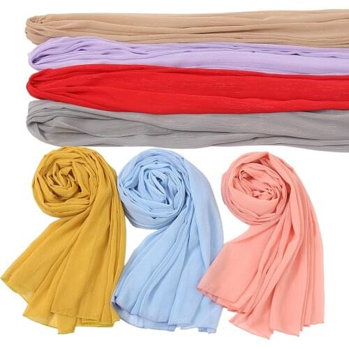 New Arrival Crinkle Chiffon Shawls Hijabs Scarf Glitter Pleated Head Wraps Fashion Muslim Turbans Large Headscarf 1PC Retail