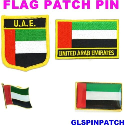 U.A.E. FLAG Patch Rectangle Lapel Pin iron-on embroidered applique Hook Loop Badge