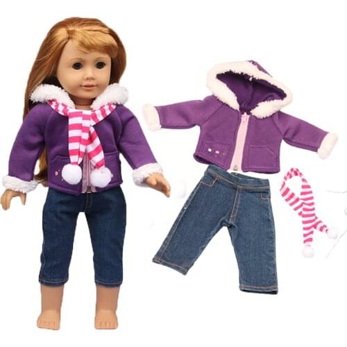Baby Born Clothes 43 cm 18 Inch American Doll Clothes Plush Suit+ Pant+Stripe Scarf / Set Personalized Purple Jacket For Girls