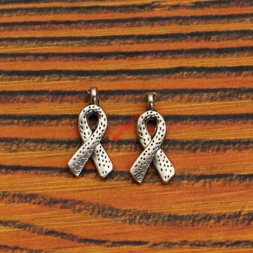 Ribbon Hope Charm Pendant fit Bracelet Necklace Tibetan Silver Plated Jewelry DIY Making Accessories 20x10mm 10pcs