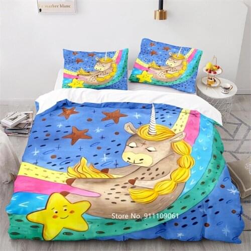 Rainbow Horse Unicorn Home Bedding Soft Sheets for Children Boys and Girls Rooms Comfortable Down Quilt Covers and Pillowcases