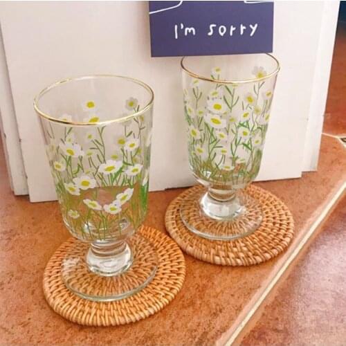 Cutelife Ins Golden Cup Edge Transparent Water Tea Glass Cup Ins Milk Breakfast Coffee Glass Cup Juice Drinking Glass Drinkware