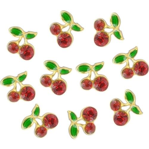 R3MF 10Pcs 3D Cherry Charm Nail Art Decoration Cute Glitters Nails Rhinestone Studs