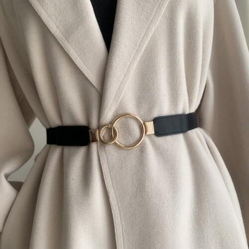 Fashion Double Round Belts For Women PU Leather Alloy Buckle Waist Belt Female Elastic Thin Belt Dress Skirt Waistband
