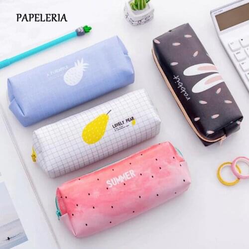 School PU Leather Pencil Case Fruit Watermelon Pineapple Pencil Bag for Girls Stationery Kawaii Pencil Box Office Supplies