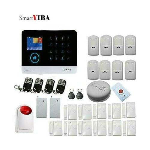 SmartYIBA Wifi Wireless GSM Home Security Alarm System RFID Keyfobs Wireless Siren iOS Android APP with Smoke/ Glass Sensor