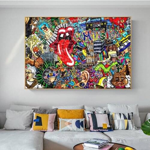 Street Graffiti Art Canvas Painting on The Wall Posters and Prints Big Tongue Decorative Wall Picture for Living Room Home Decor