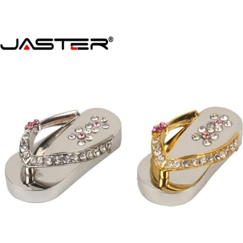 JASTER metal crystal slippers USB Flash drive Memory stick usb Stick 4GB 8GB 16GB 32GB 64GB Pendrives girls gift beauty shoes