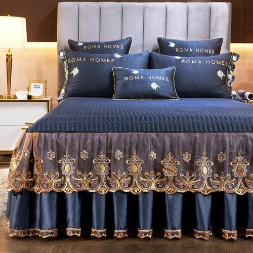 Thicken Quilted Bed Skirt for Bed Mattress Cover All Season Bedding Non-slip Bed Spread Queen Size Fitted Bed Sheet