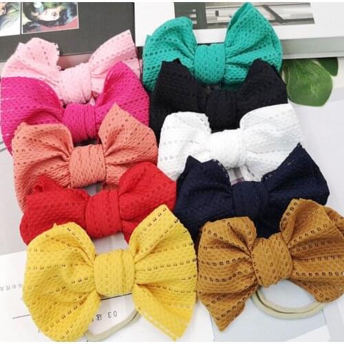 Bulk 36pc/lot 5.0" Solid Fabric Hair Bow Headbands,Kids Hair Bows Elastic Headbands Nylon Headband Eyelet Bows Hair Accessories