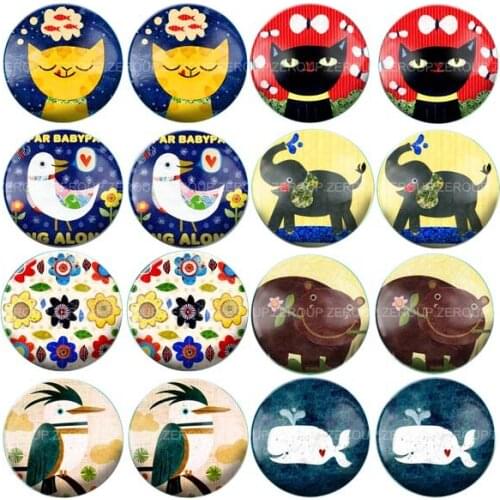 ZEROUP 16pcs Round Glass Cabochon New Animal Pictures Mixed Pattern Fit Base Earring Setting for Jewelry Flatback BCH-320