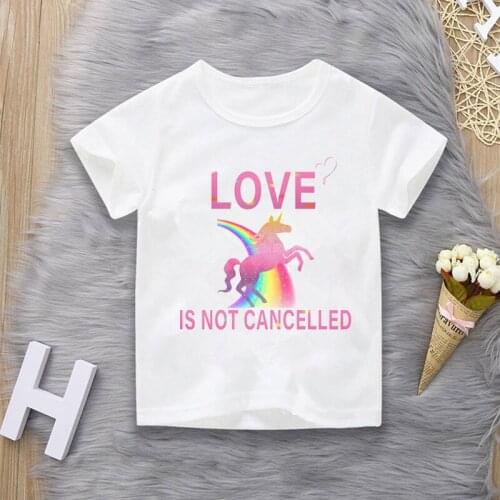 Love Is Not Cancelled Print Cartoons Tops Girls Short Sleeve Tshirt Cute Fashion Harajuku Kids Sweet T Shirt Childrens T-shirts
