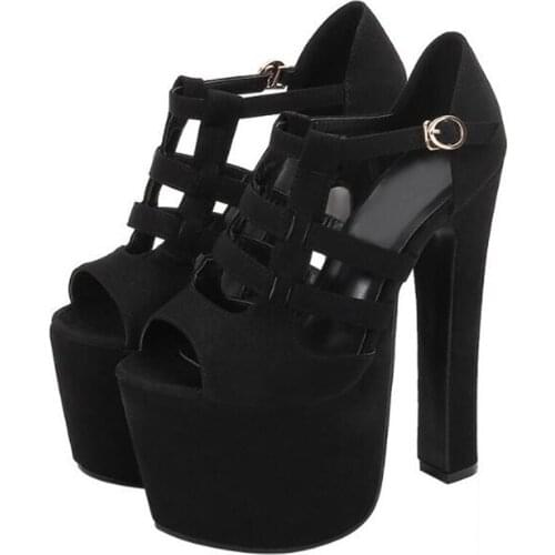 Women Sandals 17CM Thick High Heels Platform Gladiator 2020 New Summer Fashion Waterproof Shoes PU Buckle Peep Toe womens shoes