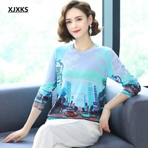XJXKS 2021 autumn winter new high-end women digital printing sweater fashion cashmere knitted sweater women pullover