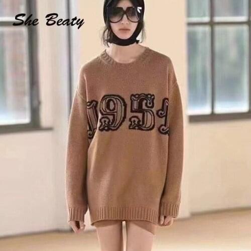 She Beaty Women Sweater 2021 Autumn Winter O-Neck Long Sleeve Letter Number Casual High Street Designer Brand Ropa Knitted Tops