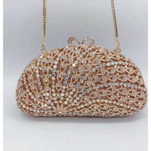 Lady AB Gold Color Diamond Evening Clutch Bags Rhinestone Party Prom Chain Clutches Fashion Women’s Shoulder Messenger Wallets