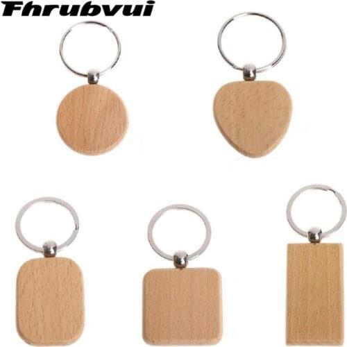 100 Blank Wooden Wooden Keychain Diy Wooden Keychain Key Tag Anti-Lost Wood Accessories Gift (Mixed)