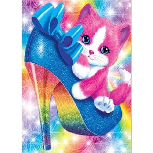 5D DIY Full Square Diamond Painting Cat Holding Crystal Shoes Embroidery Rhinestone Picture Mosaic Home Decor Gift FH630