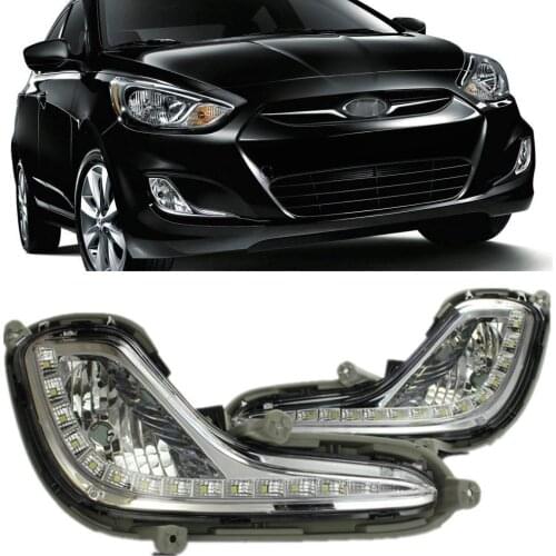 Car Daytime Running Lights Front Bumper White DRL Driving Fog Lamp Kit for Hyundai Accent 2012-2017 (Not Include the Fog Bulbs)