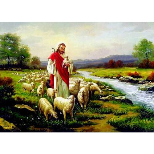 Free shipping religion pictures, Jesus with sheeps by rivulet wall decor picture, Reproduction of famous archaic oil painting