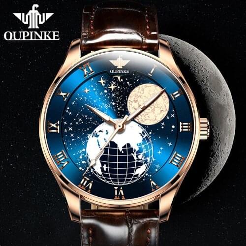 OUPINKE Top Brand Moon Phase Luxury Men mechanical Wristwatch Mens Automatic Sapphire Watches Mechanical Power