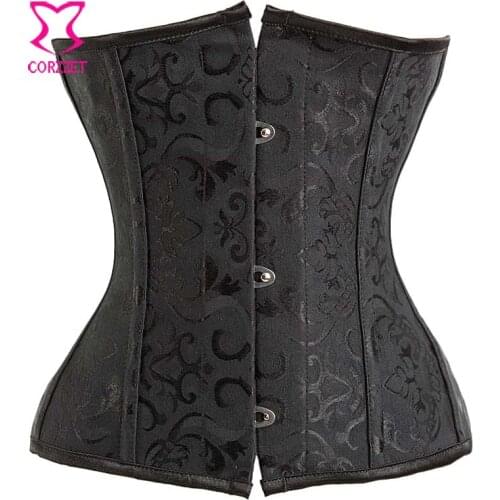 Black Jacquard Corsets and Bustiers Gothic Clothing Steel Boned Underbust Corset Sexy Waist Cincher Women Corsage Bustier Top