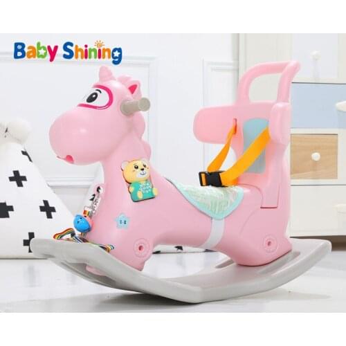 Baby Shining Rocking Horse Baby Walker Trojan Child Rocking Toys Baby Small Plastic Baby Shake Rocker Kids Toys Birthday Gift