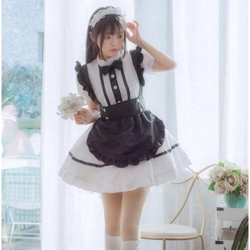 Girls Women Amine Cosplay Costume Waitress Uniform Temptation Sweet Lolita Sexy Mini Pinafore Cute Role Play Maid Dress