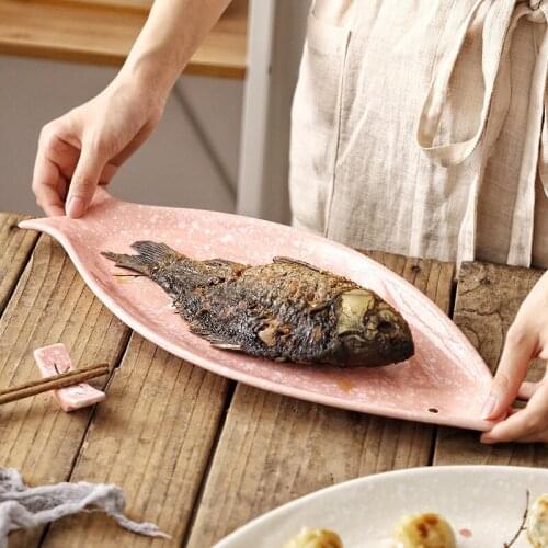 16-inch fish-shaped ceramic serving plate underglaze tableware hotel restaurant ceramic plate household large fish plate