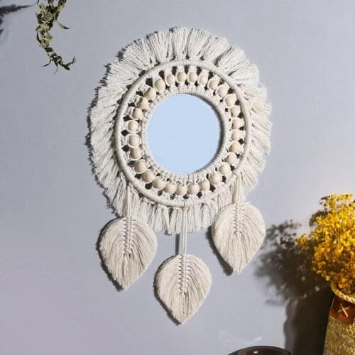 Macrame Tapestry Wall Hanging Decorative Mirror Boho Hanging Wall Mirror With Fringe Feather Nordic Bohemian Wall Decor Mirrors