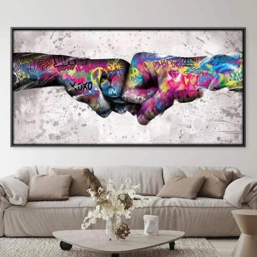 Fist Bump Graffiti Art Canvas Painting Street Wall Art Posters and Prints Colorful Wall Art Picture Living Room Home Decor
