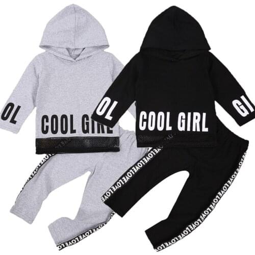 Pudcoco 2Pcs Baby Top+Pants Outfits Sets Long Sleeve Letter Print Hooded Collar Hoodie Trousers Kids Boy Girl Clothing Suit