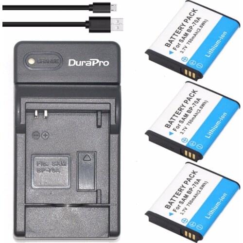 3pc BP 70A BP-70A 750mAh Rechargeable Camera Li-ion Battery + USB Charger for Samsung ST60 ST61 ST70 ST71 ES65 ES67 Camera