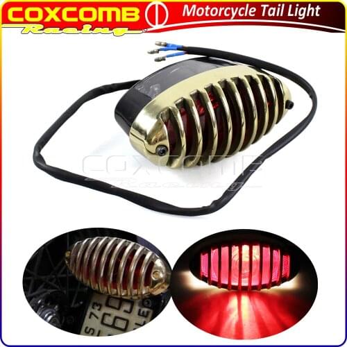 Motorcycles 12V E-mark Brass Grille Retro Taillight Stop Brake License Plate Light For Harley Bobber Chopper Cafe Racer Touring
