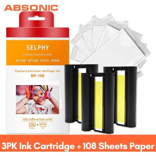 Color Ink and Paper Set Compatible for Canon Selphy Compact Photo Printer CP1200 CP1300 CP910 CP900 KP 108IN KP-36IN Cartridge