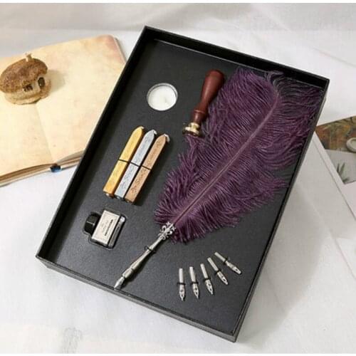 European Vintage Antique Feather Dip Pen Metal Nibbed Ink Writing Quill Pen Set Wedding Sign Up Signature Fountain Pen Gift Box