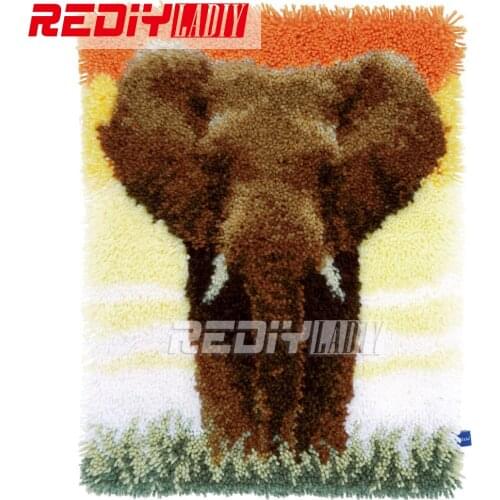 Latch Hook Rug Kits Unfinished Crocheting Tapestry 3D Yarn Needlework Cushion Sets for Embroidery Carpet Animals Elephant Mat