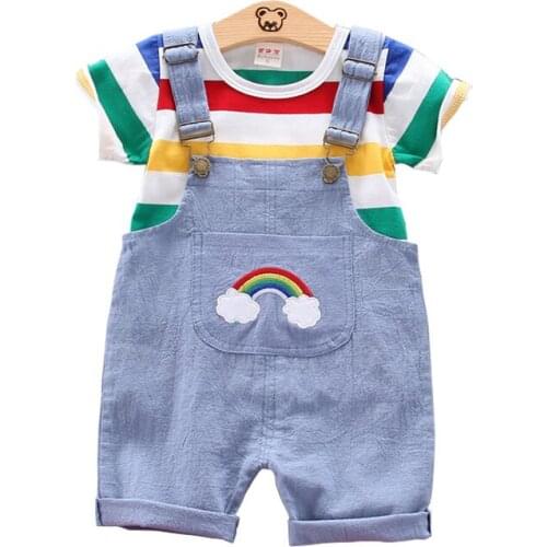 New Childrens Clothing Boys 2020 Summer Casual Cotton And Linen Overalls Baby Striped Short-Sleeved Two-Piece Suit 0-4 y