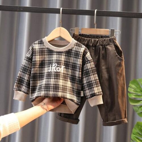 New Spring Autumn Toddler Clothing Suit Children Boys Girls Plaid Hoodies Sport Pants 2Pcs/set Kids Clothes Baby Tracksuits