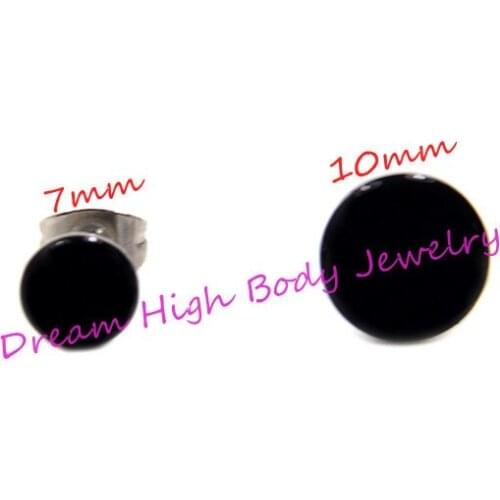 New Arrival Black Oil Ear Stud 7MM and 10mm Ear Nail pin 316L stainless steel Not Fade not allergies Free Shipping 100pair/lot