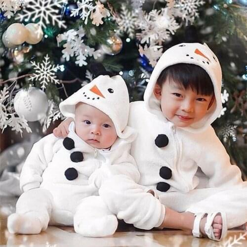0-3T Newborn Kids Baby Boy Girl Clothes Snowman Hooded Long Sleeve Romper Warm Lovely Jumpsuit Winter Cute Sweet Outfits
